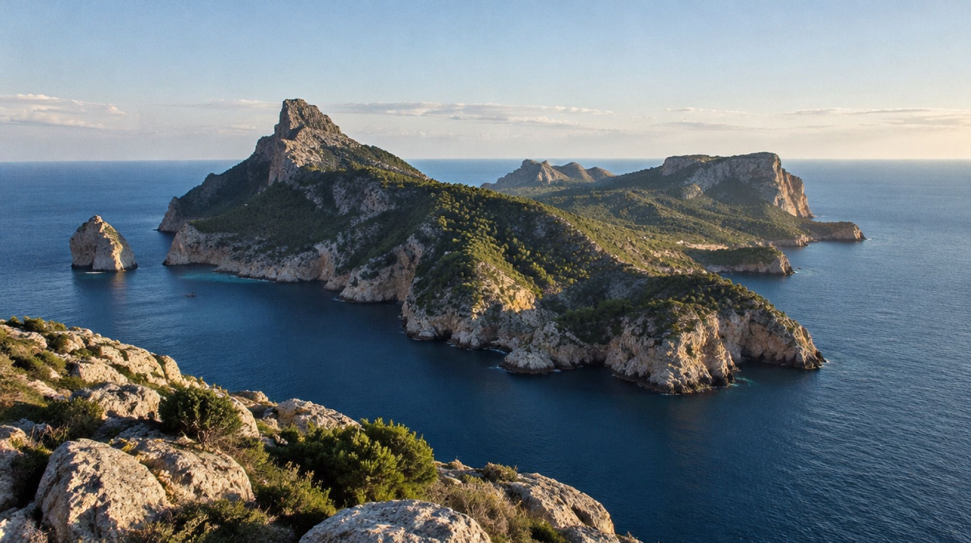 Steilküste der Halbinsel Formentor vom Mirador es Colomer im Morgenlicht