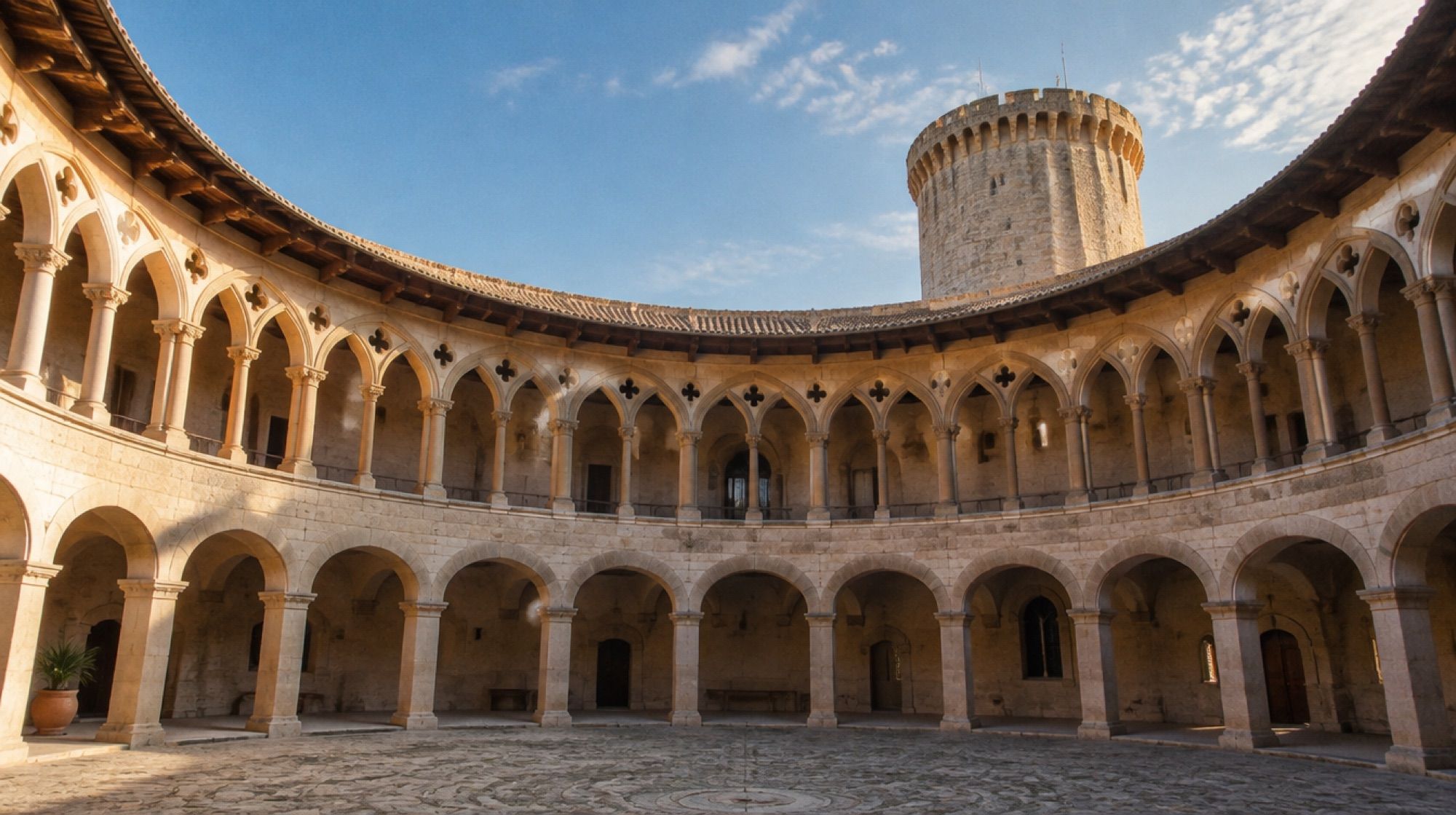 Runder Innenhof mit Arkaden im Castell de Bellver in Palma