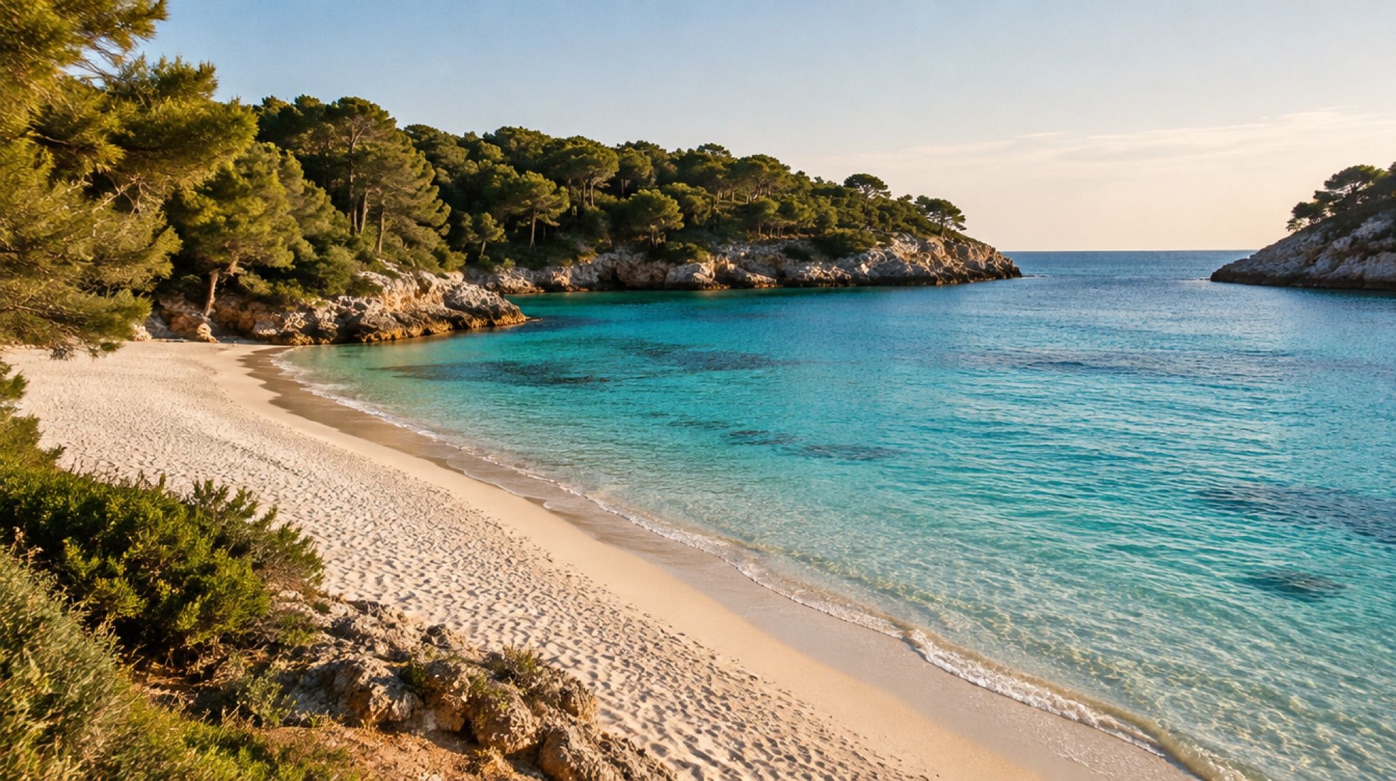 Strand s'Amarador in der Cala Mondragó am frühen Morgen