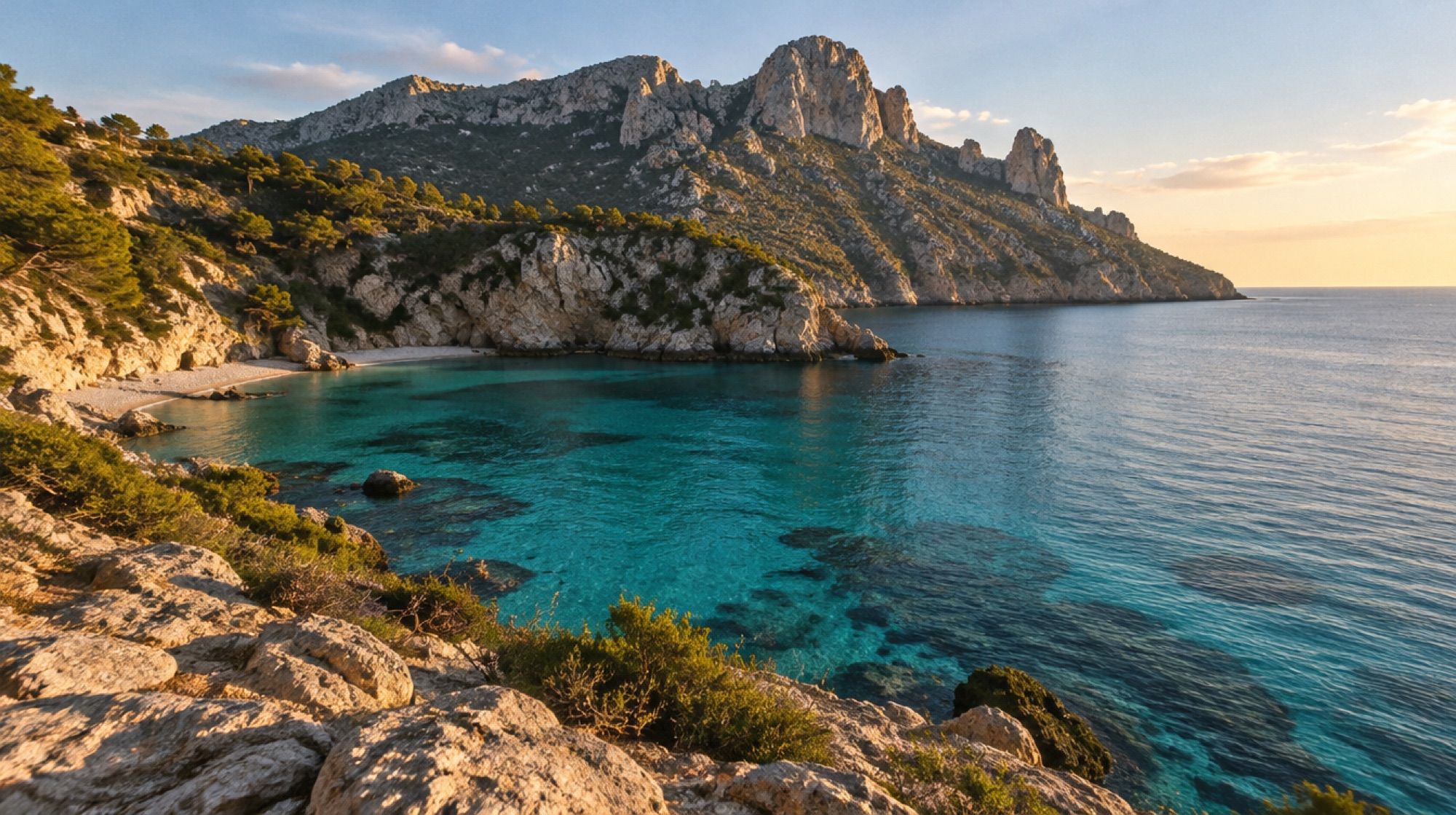 Bucht Cala Molins in Cala Sant Vicenç vor der Tramuntana-Steilküste