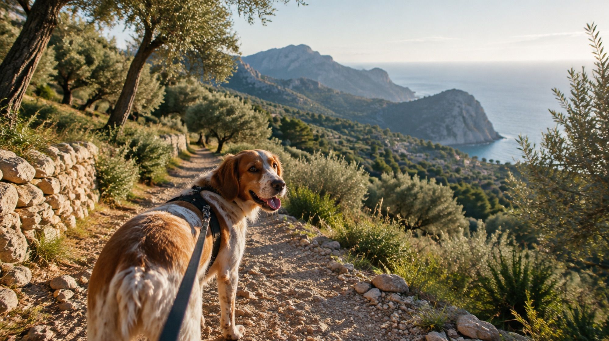 Hund beim Wandern in der Serra de Tramuntana