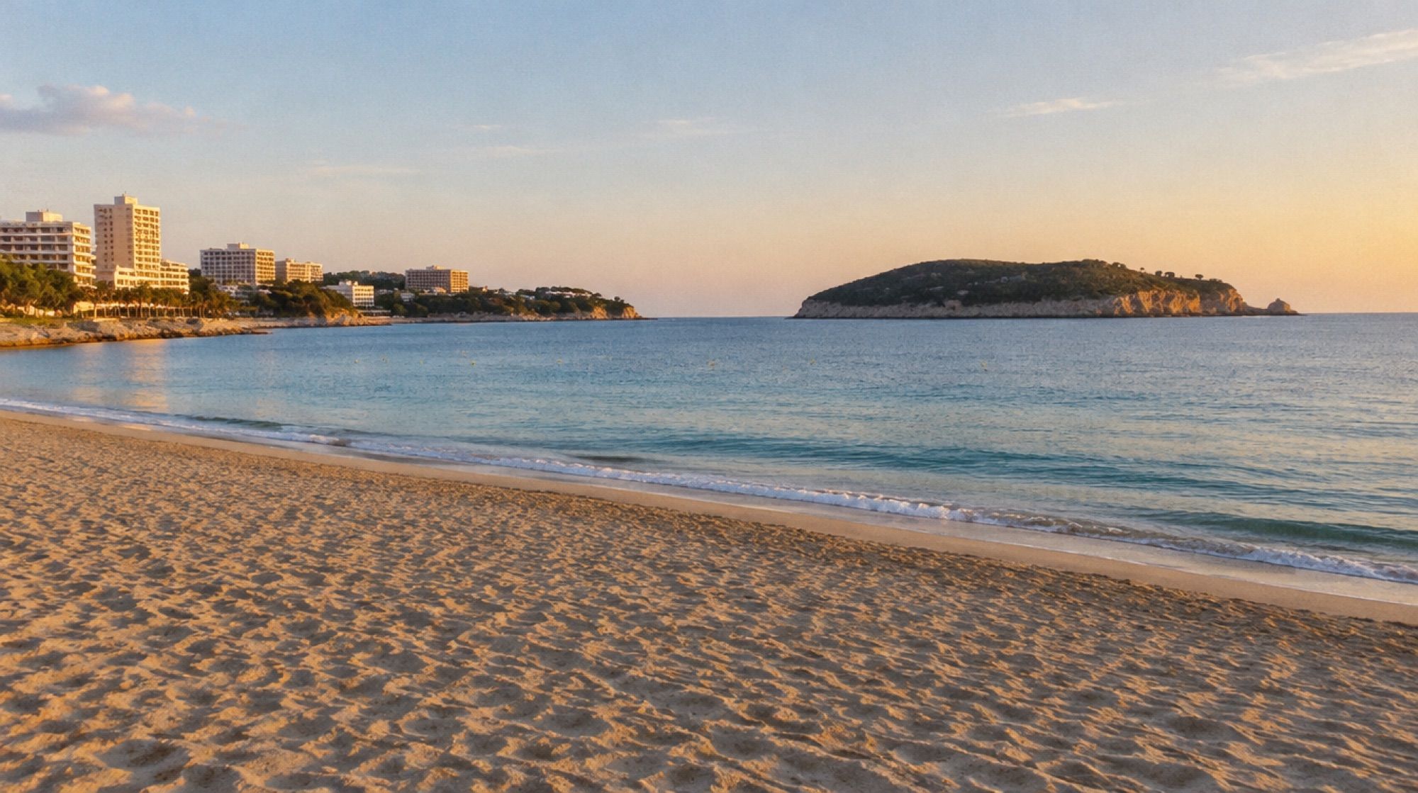 Strand von Magaluf mit der Insel Sa Porrassa