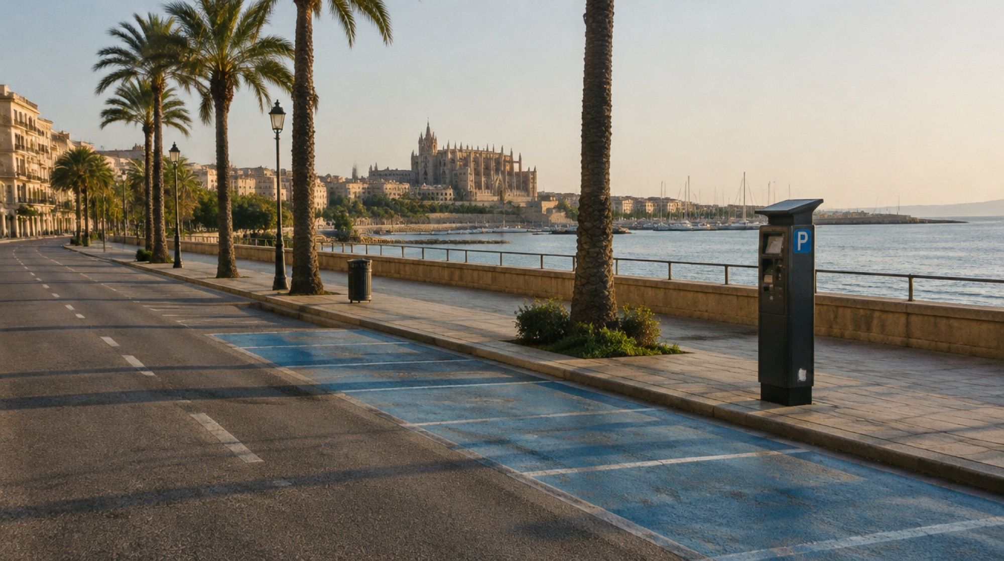Blaue Parkzone mit Parkscheinautomat in Palma de Mallorca