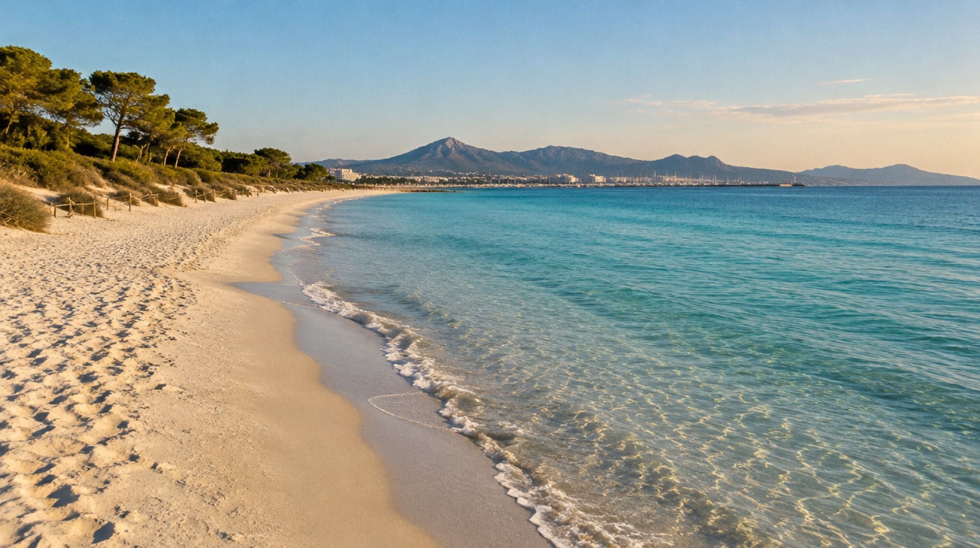 Langer flacher Sandstrand der Playa de Muro in der Bucht von Alcúdia