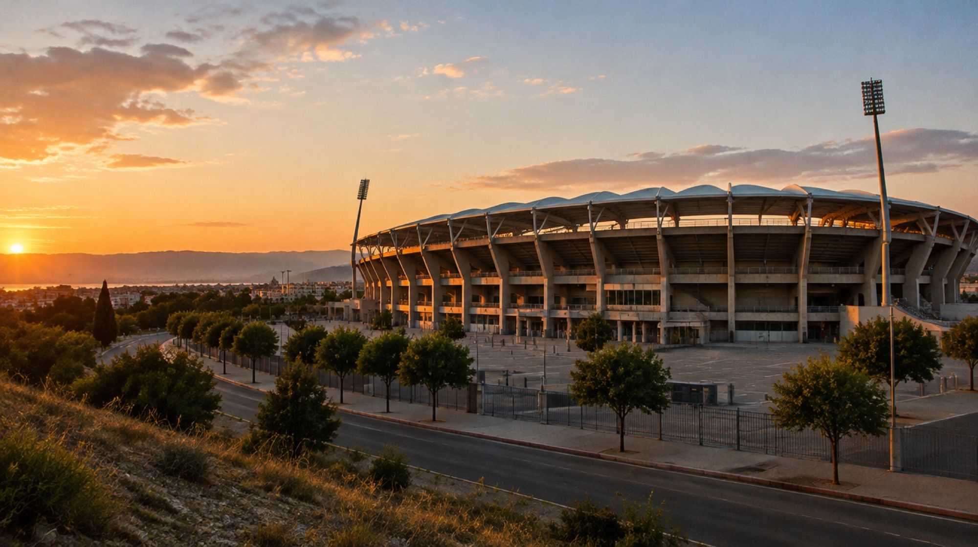 Stadion Son Moix in Palma de Mallorca am Abend vor einem Spiel