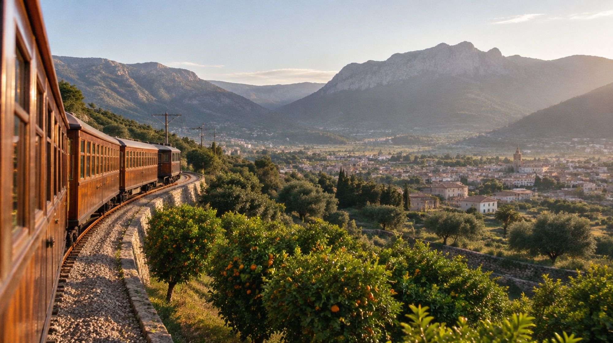 Historischer Zug Tren de Sóller oberhalb des Tals von Sóller