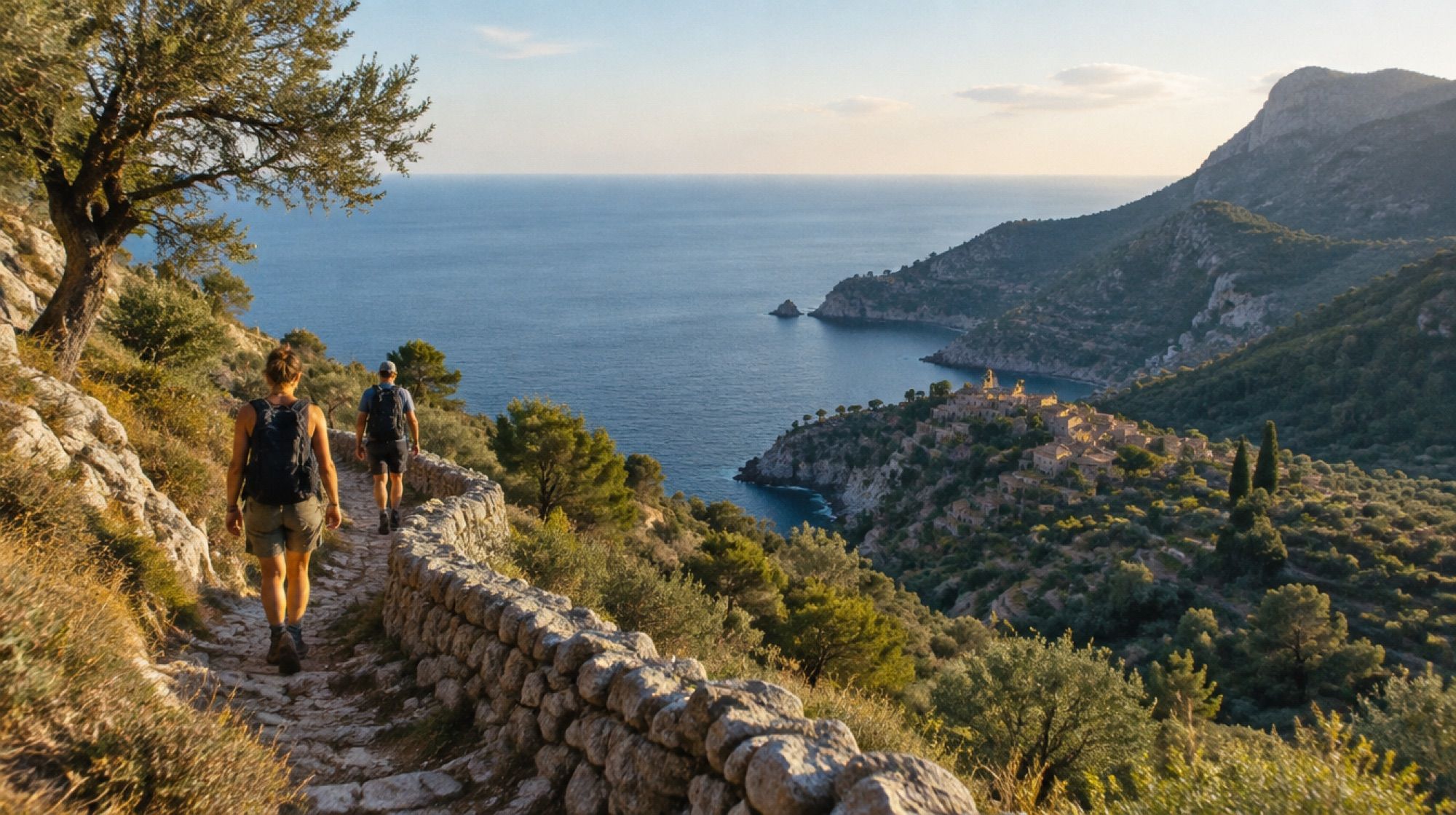 Wanderweg in der Serra de Tramuntana mit Meerblick